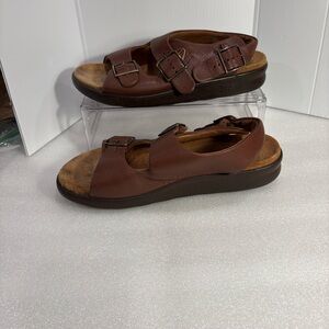 SAS Men’s Brown Leather Dual-Buckle Comfort Sandals